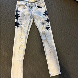 VIP Black and White Distressed Skinny Jeans